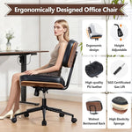 Load image into Gallery viewer, Armless Office Chair with Wheels, Adjustable Height Desk Chair Leather Swivel Computer Chair, Modern Walnut Office Side Chair for Meeting Room Office, Black