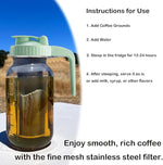 Load image into Gallery viewer, Fermus Cold Brew Coffee Maker, 64oz / 2Quart Glass Pitcher with Stainless Steel Filter and Pour Spout Handle Lid, Mason Jar for Making Cold Coffee, Fruit Drinks, Sun Tea (1, 64 Ounces)