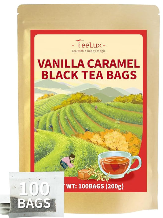 TeeLux Vanilla Caramel Black Tea Bags, Blended Black Tea with Vanilla Caramel, Robust & Smooth Taste, 100 Count