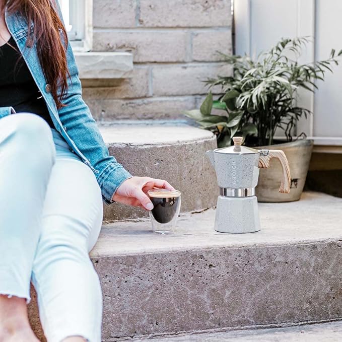 GROSCHE Milano Moka pot, Stovetop Espresso maker, Greca Coffee Maker, Stovetop coffee maker and espresso maker percolator (Grey, 6 cup)