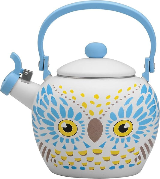 Whistling Tea Kettle for Stove Top Enamel on Steel Teakettle, Supreme Housewares Owl Design Teapot Water Kettle Cute Kitchen Accessories Teteras (2.1 Quart, Owl)