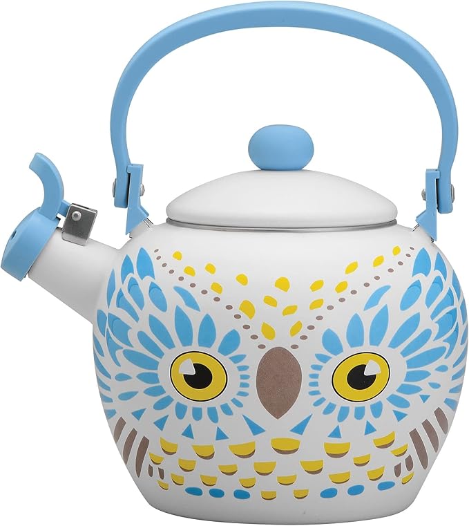 UPware Enamel on Steel Whistling Tea Kettle, Stovetop Teakettle (2.1 Quart, Owl)