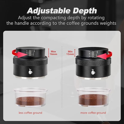 Espresso Tamper 53mm, Adjustable Depth Coffee Tamper with Calibrated Spring Loaded, 304 Stainless Steel Palm Tamper Tool, fits 53mm Portafilter Basket (Black)