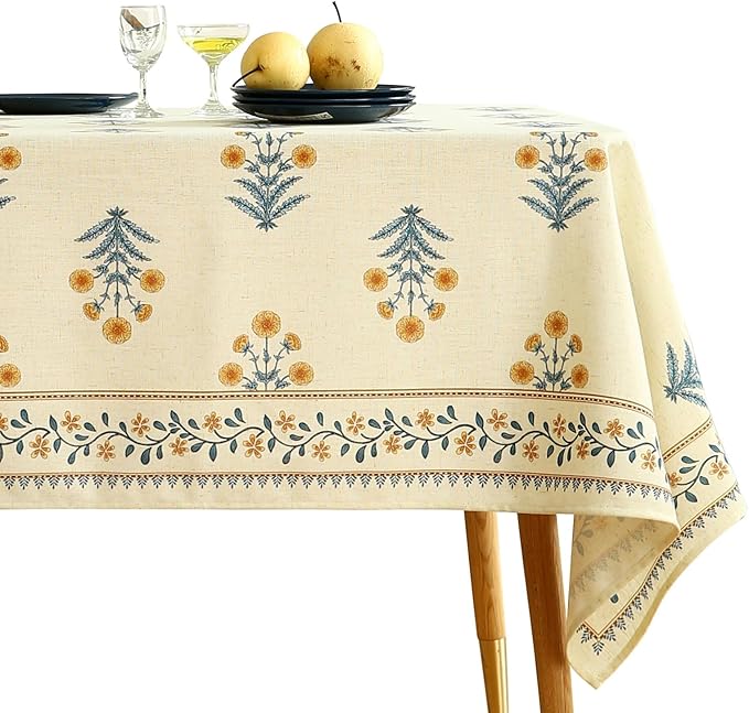 Designer French Pale Yellow Small Rectangular Tablecloth,Linen Floral Table Cloth,Wrinkle Resistant Decor Tablecloths for Dining Thanksgiving Banquet Kitchen Party,55"*71"-Estevan A