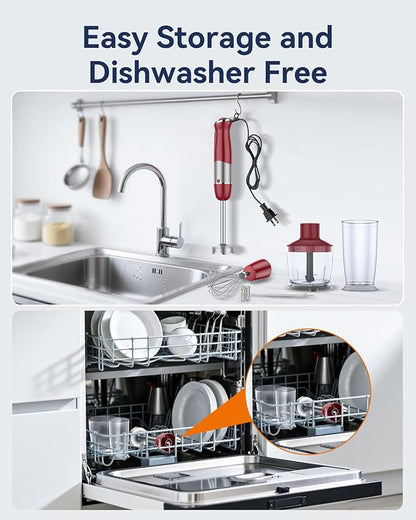 Immersion Blender Handheld 1000W 5 in 1 Corded Stick Hand Blender Kitchen with 12 Speed, BPA-Free, Mixing Beaker, Chopper, Whisk, Milk Frother, Perfect Emulsifier for Soup, Baby Food, Sauce, Puree