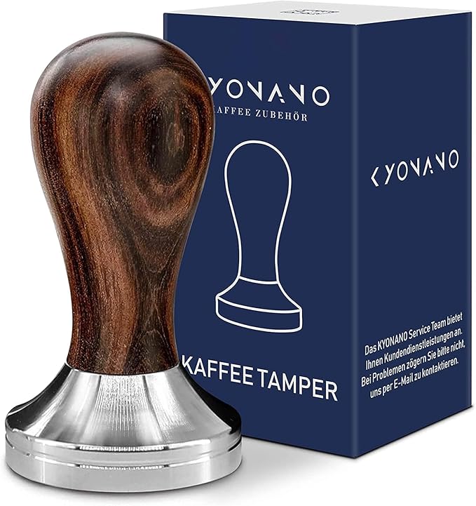 KYONANO Espresso Accessories - 51mm Coffee Tamper - Espresso Tamper 51mm - Espresso Press Tamper- Espresso Hand Tamper with Stainless Steel Base and Chacate Preto Wooden Handle