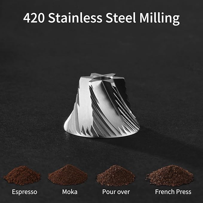 Manual Coffee Grinder by Suvykep — 6 Star Coffee Grinder Manual with 25g Capacity, CNC Stainless Steel Espresso Grinder with 55 Grind Settings — For Espresso, French Press, Pour Over (Silver)