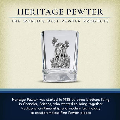 Heritage Pewter Moose Square Shot Glass | Hand-Sculpted 1.5 Ounce Shot Glass | Intricately Crafted Metal Pewter Inlay