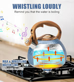 Load image into Gallery viewer, Stainless Steel Tea Kettle Blue, Teapot 3.2 Quart Whistling Tea Kettle, Tea Pots for Stove Top with Wood Pattern Handle, Gas Electric Applicable