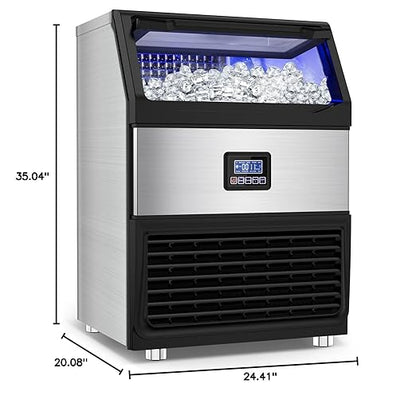 Commercial Ice Maker Machine – 250 Lbs/24H, 75 Lbs Storage Bin, 80 Ice Cubes in 8 Minutes – Freestanding Ice Machine with Water Filter and Scoop for Restaurant, Bar, Home, and Office