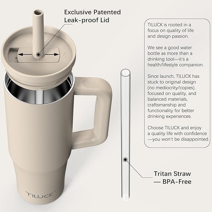 TILUCK 30 oz Tumbler with Handle, Vacuum Insulated Stainless Steel Travel Mug with 100% Leak-Proof Silicone Straw Lid, Cupholder Friendly Water Bottle(MistyGray, 30oz)