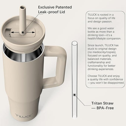 TILUCK 30 oz Tumbler with Handle, Vacuum Insulated Stainless Steel Travel Mug with 100% Leak-Proof Silicone Straw Lid, Cupholder Friendly Water Bottle(MistyGray, 30oz)