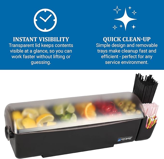 San Jamar Dome Garnish Center 5 Tray with Dome Lid for Kitchen, Bar, And Restaurants, Plastic, 8 Pints, Black