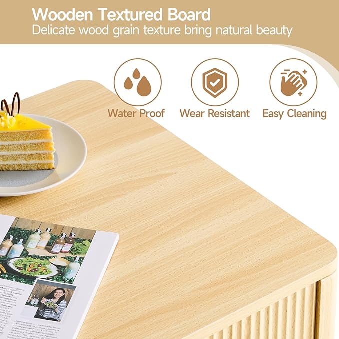 Farmhouse Lift Top Coffee Table, Mid Century Modern Coffee Table with Hidden Storage Compartment, Fluted Rising Pull up Wood Modern Center for Living Room, Office, Natural Oak