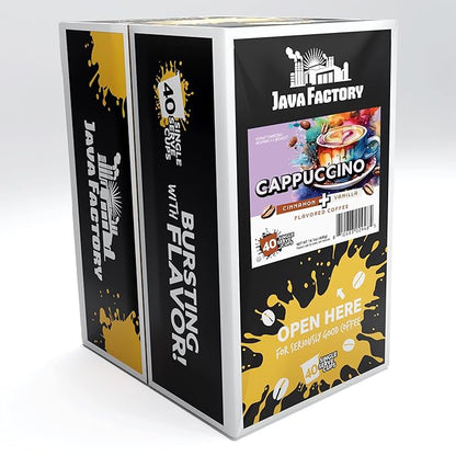 Java Factory Coffee Pods Vanilla Cream and Cinnamon Flavored Coffee for Keurig K Cup Brewers, Cappuccino, 40 Count