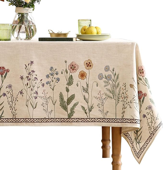 Designer Off White Linen Long Rectangle Tablecloth,Floral Elegant Table Cloth,Stain Resistant Vintage Decor Tablecloths for Dining Thanksgiving Kitchen Christmas,63"*102"-Serenity G