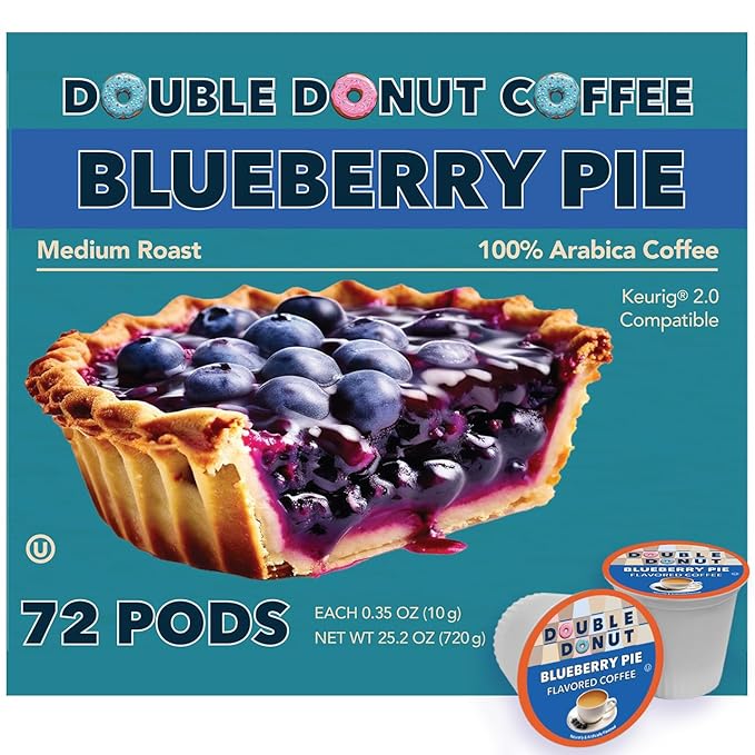 Double Donut Blueberry Flavored Coffee Pods, Medium Roast Coffee,Compatible with Keurig K Cups Brewers, 72 Cups