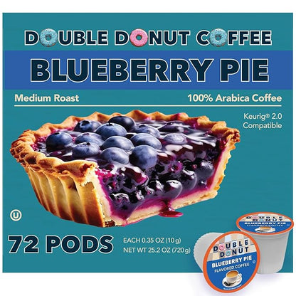 Double Donut Blueberry Flavored Coffee Pods, Medium Roast Coffee,Compatible with Keurig K Cups Brewers, 72 Cups