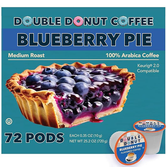 Double Donut Blueberry Flavored Coffee Pods, Medium Roast Coffee,Compatible with Keurig K Cups Brewers, 72 Cups