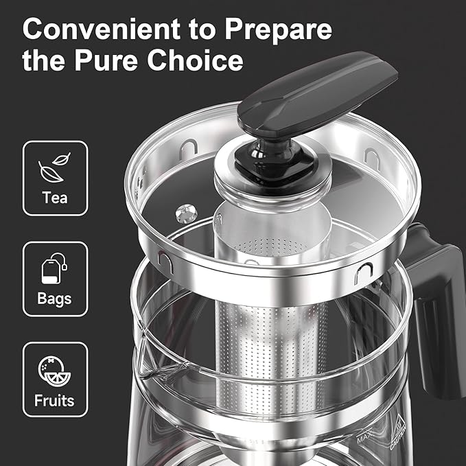Glass Electric Kettle with Tea Infuser – 1.5L Stainless Steel, 1200W Rapid Boil, Temp & Programmable Control for Teas/Coffee – Black