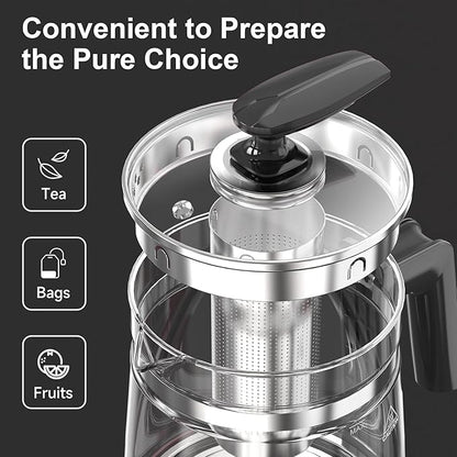 Glass Electric Kettle with Tea Infuser – 1.5L Stainless Steel, 1200W Rapid Boil, Temp & Programmable Control for Teas/Coffee – Black