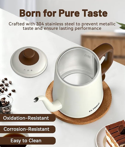 Gooseneck Electric Kettle, 1L Water Boiler, Pour Over Coffee & Tea, 1000W Fast Heating, Stainless Steel, Auto Shut-Off & Boil-Dry Protection, BPA-Free (White)