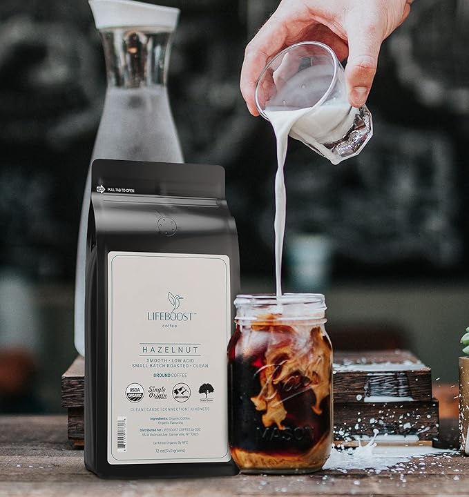 Lifeboost Hazelnut Ground Coffee – Organic, Low Acid, Non-GMO Hazelnut Flavored Coffee – Single Origin, Mold-Free Mycotoxin Tested Coffee, 12 oz