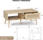 Load image into Gallery viewer, Coffee Table with Storage, Boho Dining Table with Rattan Drawer and Solid Wood Legs, Small Coffee Tables for Living Room, Oak