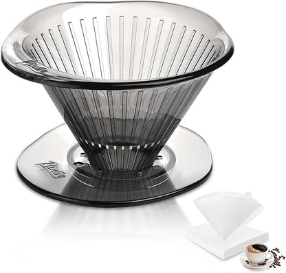 Bincoo Pour Over Coffee Dripper and Filters,Safe Tritan Plastic Coffee Dripper with 50pcs Filters Paper,Size 02 Dripper Coffee Maker Slow Brewing Coffee Pour Over for Cafe,Travel,Home(Gray)