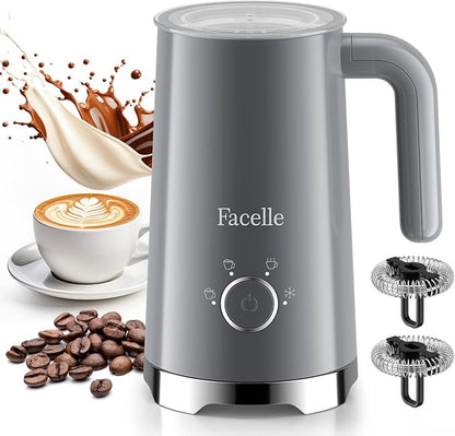 Facelle Milk Frother, 4-in-1 Electric Milk Steamer and Frother, 10oz/300ml Automatic Hot & Cold Foam Maker and Milk Warmer with Auto Shut-Off, for Latte, Cappuccino, Macchiato, Hot Chocolate - Grey