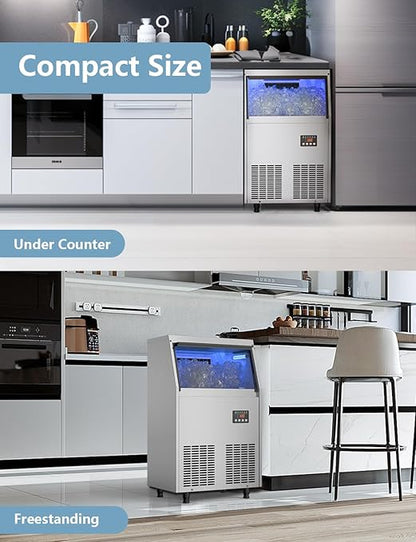 Coolski Commercial Ice Maker Machine, 150LBS/24H Under Counter Ice Maker with 35LBS Ice Storage,Stainless Steel Freestanding Ice Maker for Restaurant, Home, Bar, Office, Party, Outdoor Activities