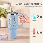 Load image into Gallery viewer, Ships Next Day,Birth Flower 40 Oz Tumbler with Handle and Straw, Personalized Tumbler with Name Insulated Cup Reusable Stainless Steel Water Bottle Travel Mug Christmas Birthday Gifts for Women