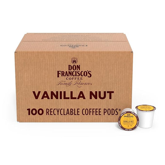 Don Francisco's Vanilla Nut Flavored Coffee - 100 K-Cup Compatible Single-Serve Pods - 100% Arabica - Smooth, Rich Flavor and Nutty Notes - Compatible with Keurig Brewers