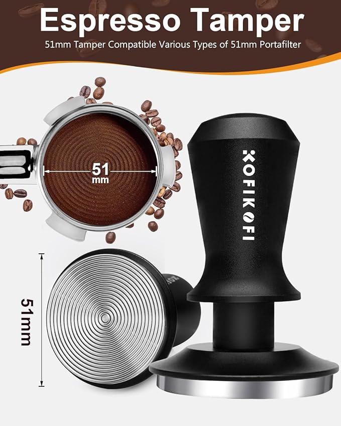 51mm Espresso Tamper, Coffee Tamper with 30lbs Spring Loaded, Barista Espresso Coffee Tamper with Stainless Steel Ripple Base and Aluminum Handle Fits for All 51mm Espresso Machines