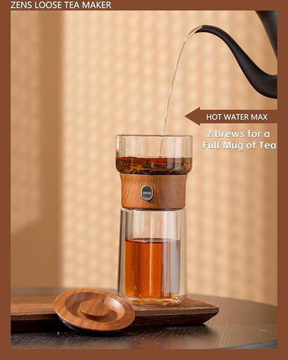 ZENS Modern Glass Infuser Teapot, One Touch Tea Maker for Loose Leaf Tea with Insulated Mug and Portable Case. Enchanted Pot Alternatives for Tea Lover Gifts