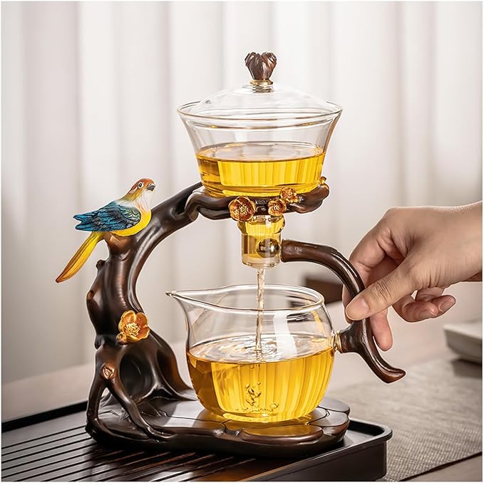 Magnetic Glass Tea Pot, Lazy Kungfu Tea Set, Sturdy High Borosilicate Glass TeaPot, Semi Automatic Drip TeaPot, Magnetic Rotation Heat Resistant Teapot, Suitable for home/office Reception…