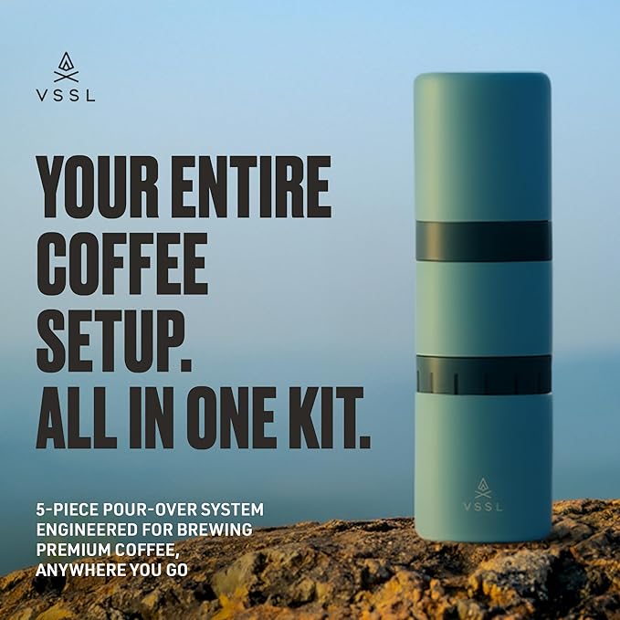 Nest Pour Over Coffee Kit | Coffee Maker for Camping | All-In-One Travel Pour Over | Transportable Dripper, Two 10oz Stainless Steel Travel Mugs | Compact Storage & Adventure Ready | Everglade