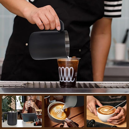 Milk Frothing Pitcher, 32OZ/1000ML Stainless Steel Coffee Frother Cup - Espresso Steaming Pitcher with Latte Art Pen for Barista-Style Coffee Making & Milk Frothing