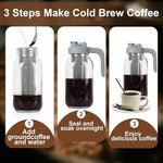 Load image into Gallery viewer, Cold Brew Coffee Maker Pitcher,32 Oz Glass Mason Jar Pitcher with V-shaped Pour Spout Handle Lid,Stainless Steel Filter for Iced Coffee,Iced tea,Breast Milk,Fruit Drinks,lemonade-Gray