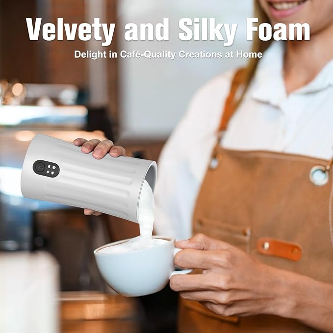 Electric Milk Frother, 4-in-1 Milk Steamer and Frother, 8.1oz/240ml Automatic Warm and Cold Foam Maker, Milk Warmer and Coffee Frother for Latte, Cappuccino, Macchiato(White), SS-001