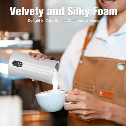 Electric Milk Frother, 4-in-1 Milk Steamer and Frother, 8.1oz/240ml Automatic Warm and Cold Foam Maker, Milk Warmer and Coffee Frother for Latte, Cappuccino, Macchiato(White), SS-001