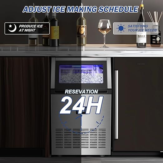 160LBS/24H High Output - Commercial Ice Maker Machine - 55 Clear Ice Cubes/Round (11-20 Mins), 35LBS Storage, Stainless Steel Undercounter/Freestanding for Home/Bar/Outdoor