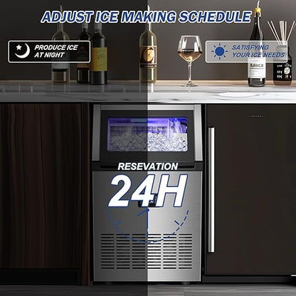 160LBS/24H High Output - Commercial Ice Maker Machine - 55 Clear Ice Cubes/Round (11-20 Mins), 35LBS Storage, Stainless Steel Undercounter/Freestanding for Home/Bar/Outdoor