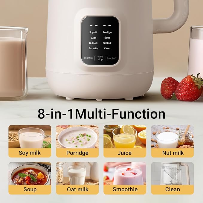 Bear 8 in 1 Nut Milk Maker Machine, 40oz/1.2L Soy Milk Maker with Self Clean/12H Delay/6H Keep Warm, One Touch Alomnd Milk Maker for Homemade Oat, Soup, Juice, Plant Based and Non Dairy Beverages