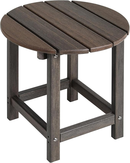 LZRS Round Adirondack Patio Side Table End Table, Outdoor Side Tables for Patio, Backyard,Pool, Indoor Companion, Easy Maintenance & Weather Resistant(Brown Mixture)