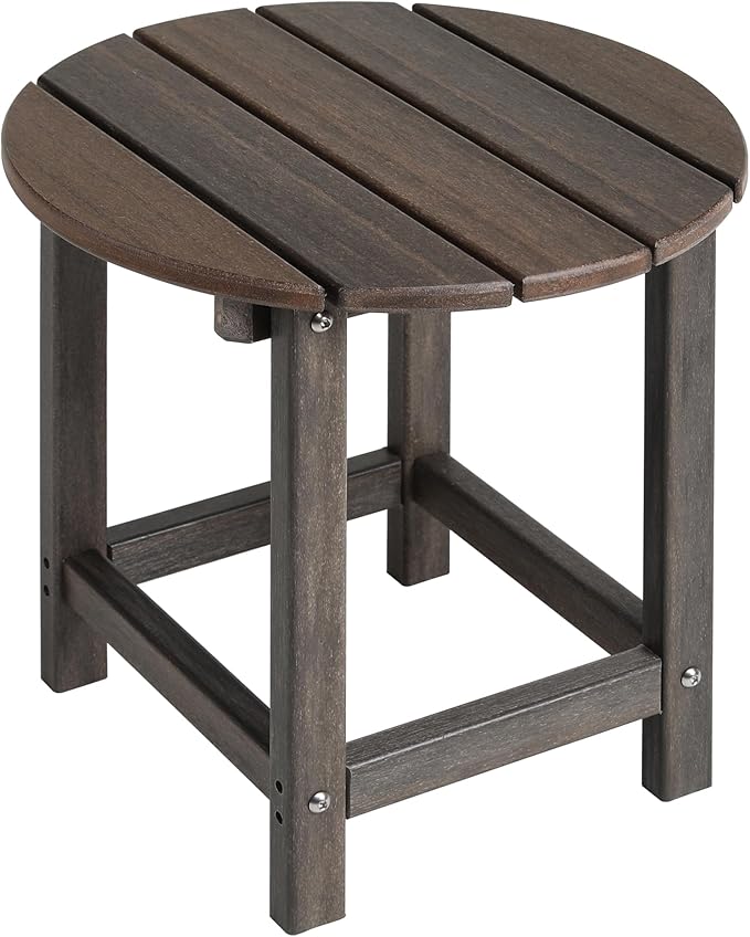 LZRS Round Adirondack Patio Side Table End Table, Outdoor Side Tables for Patio, Backyard,Pool, Indoor Companion, Easy Maintenance & Weather Resistant(Brown Mixture)