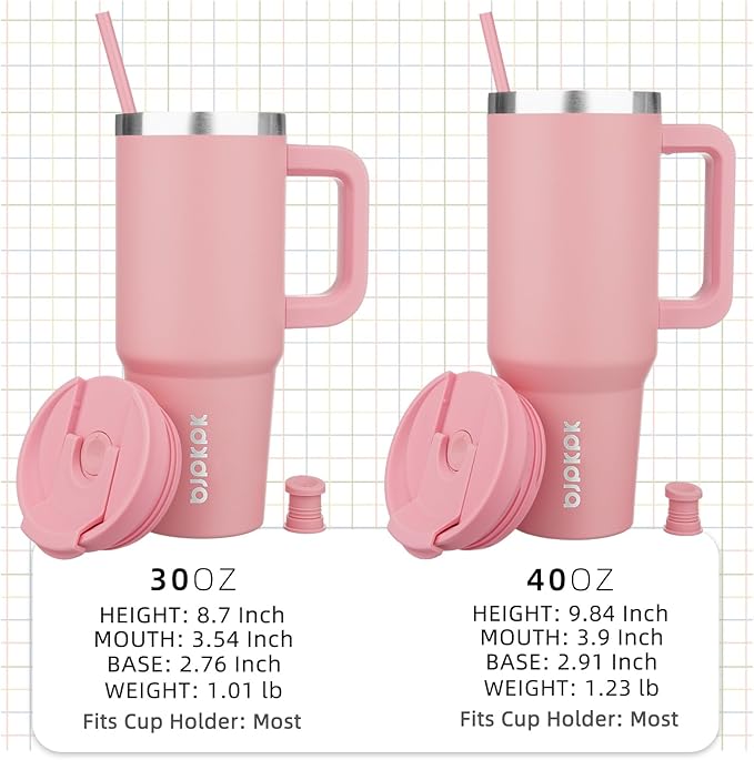 BJPKPK Insulated Tumblers With Handle And Straw 40 oz Stainless Steel Tumbler Cups With Lid,Light Pink