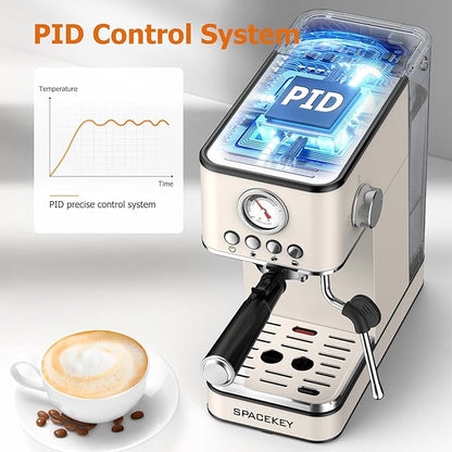 Spacekey Espresso Machine 20 Bar, Espresso Maker with Milk Frother Steam Wand, Stainless Steel Espresso Coffee Machines for Home, Cappuccino, Latte Maker with 58oz Removable Water Tank, White