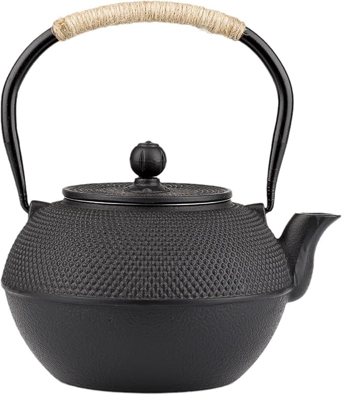 Small Tea Kettle, 40oz Tea Pot, Japanese Tetsubin, Cast Iron Teapot with Infuser for Stovetop Safe Coated with Enameled Interior (Black, 1200ml)