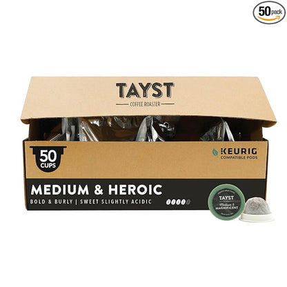 Tayst Coffee Pods, Medium & Heroic Medium Roast, K Cups Compatible with Keurig Coffee Maker, Sustainable Single Serve, Pack of 50